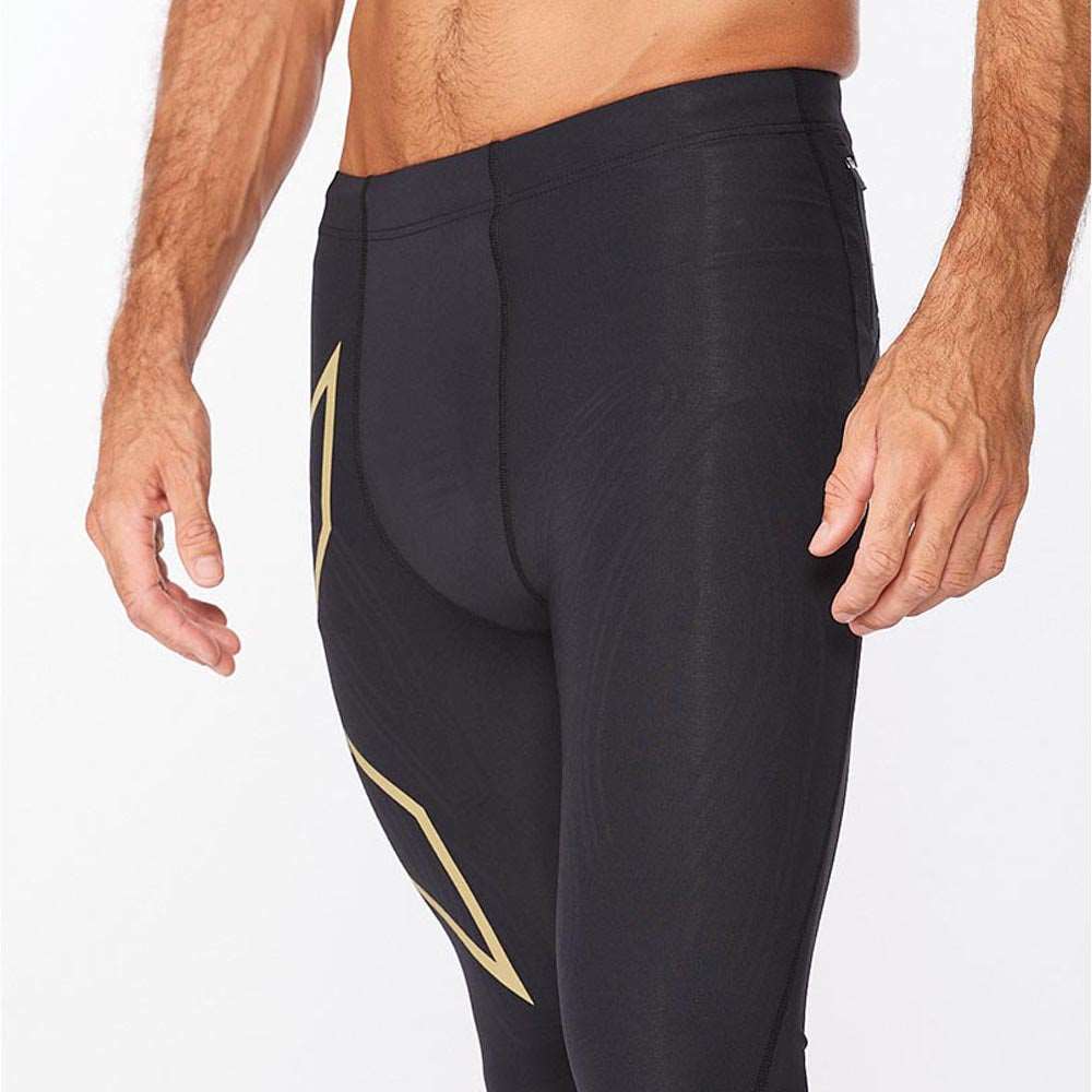 2XU Men Light Speed Compression Tights - Black / Gold Reflective - Image 3